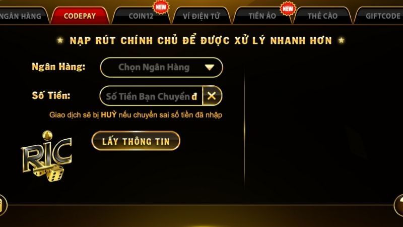 Nạp tiền Ricwin là một bước không thể thiếu để người chơi có thể tham gia các trò chơi